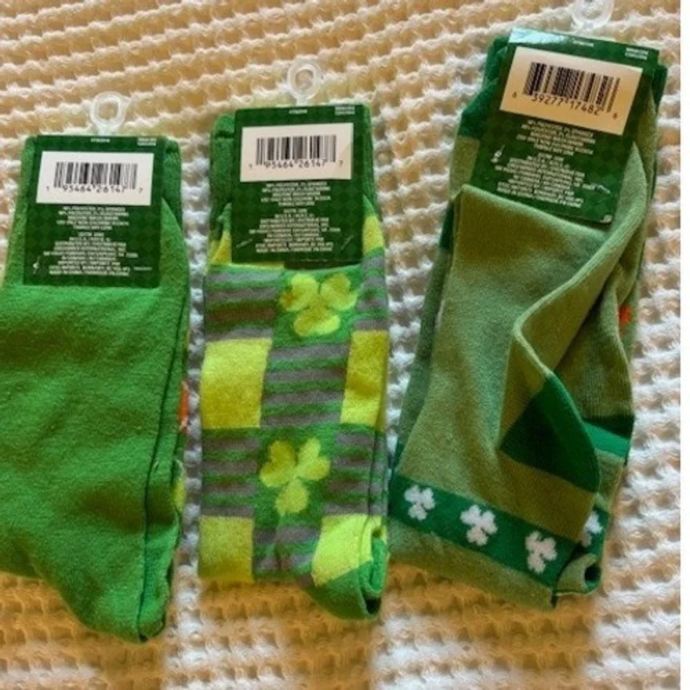 Saint Patrick's Day Socks Bundle 3 Pairs Crew Knee High Green Shamrock Argyle